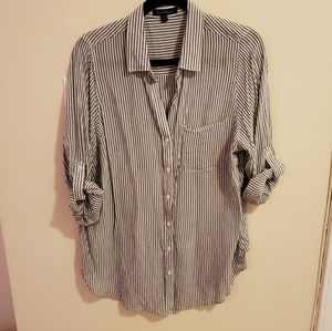 Velvet Heart 1X Gray/White Striped Button-down